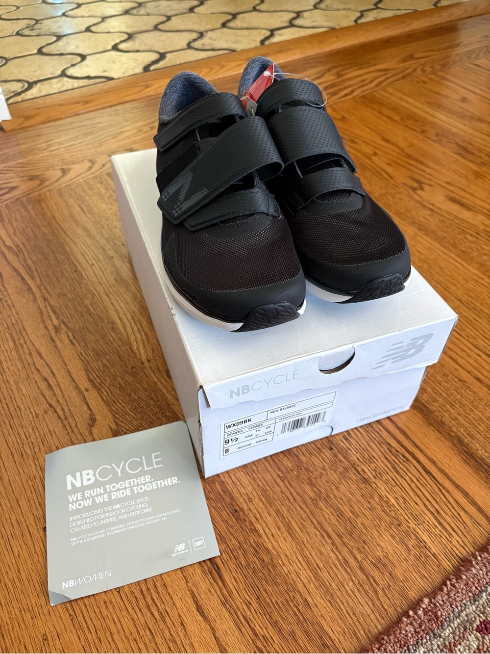New Balance Black and White Cycling Shoes with Velcro Straps